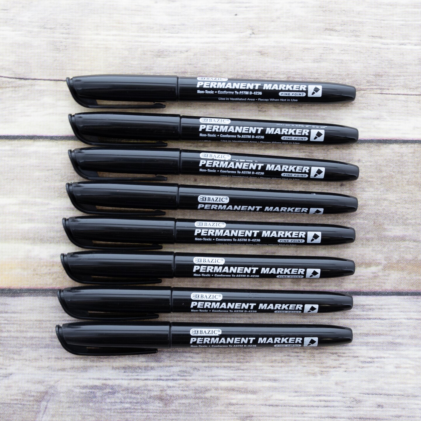 BAZIC Fine Tip Black Permanent Markers w/ Pocket Clip (8/Pack)
