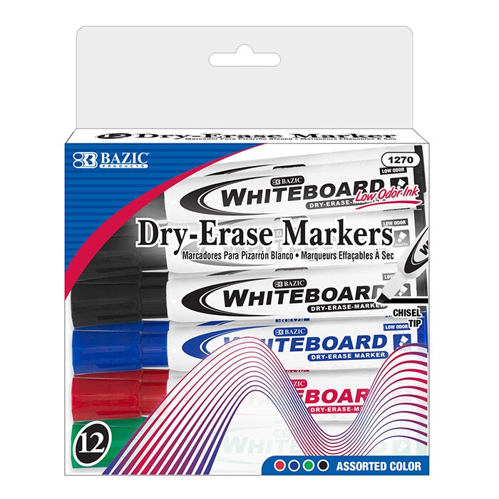 BAZIC Chisel Tip Assorted Color Dry-Erase Markers (12/Pack)