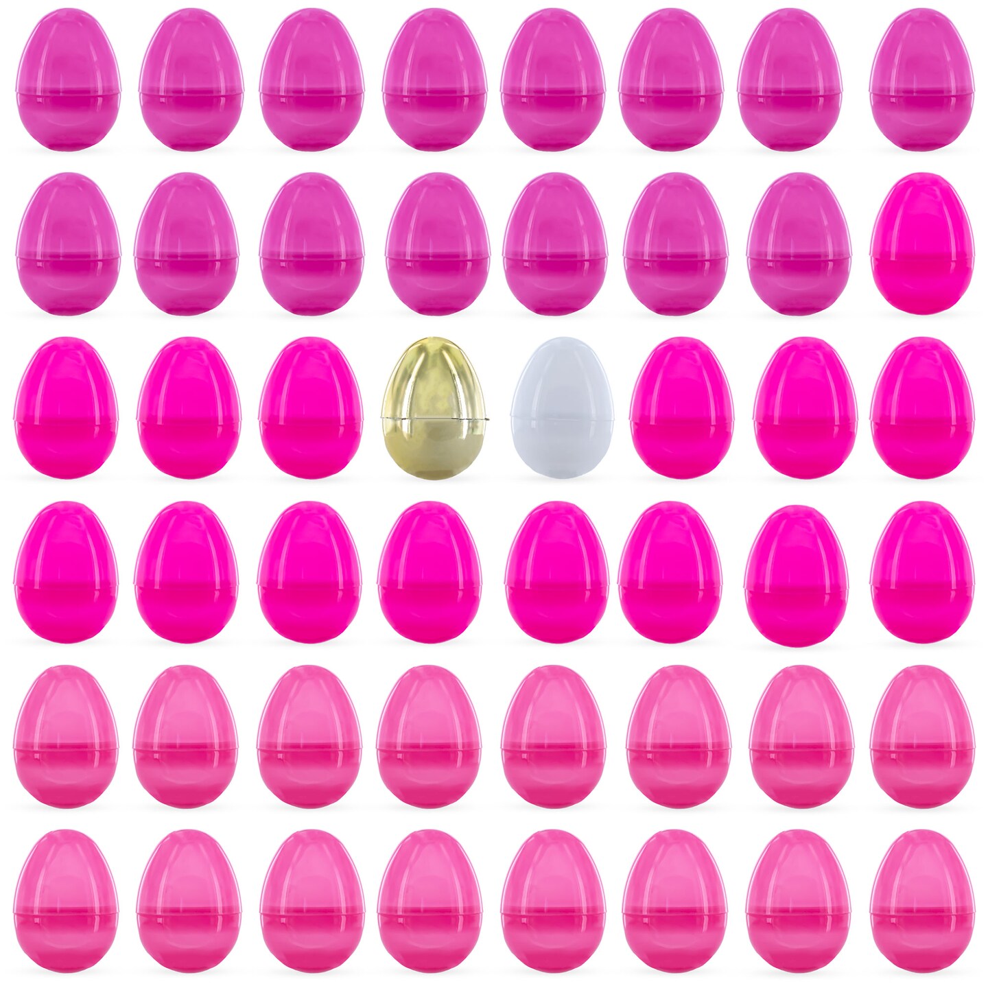 Set of 46 Pink Plastic Eggs, 1 White Egg, and 1 Gleaming Golden Easter Egg