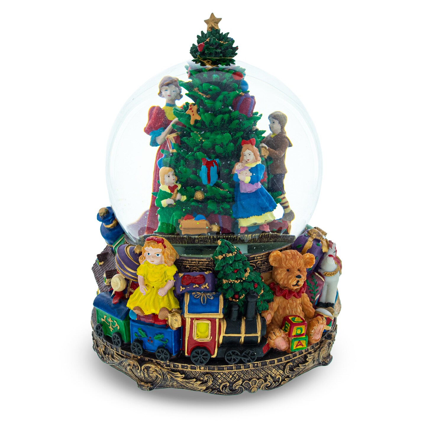 Illuminated Tree Magic: LED Lights Musical Water Snow Globe, 9.6 Inches, with Children Decorating Christmas Tree
