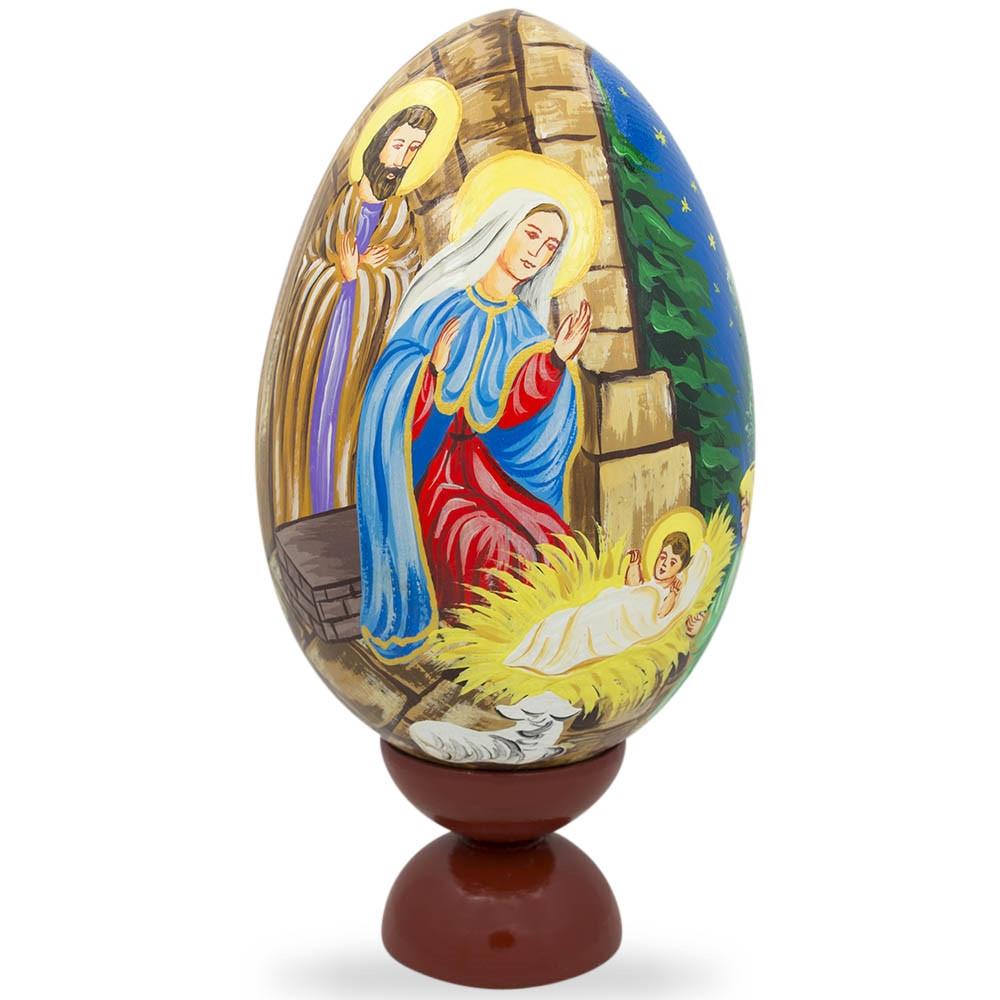 Virgin Mary in Mangle Nativity Scene Wooden Egg Figurine 7.25 Inches