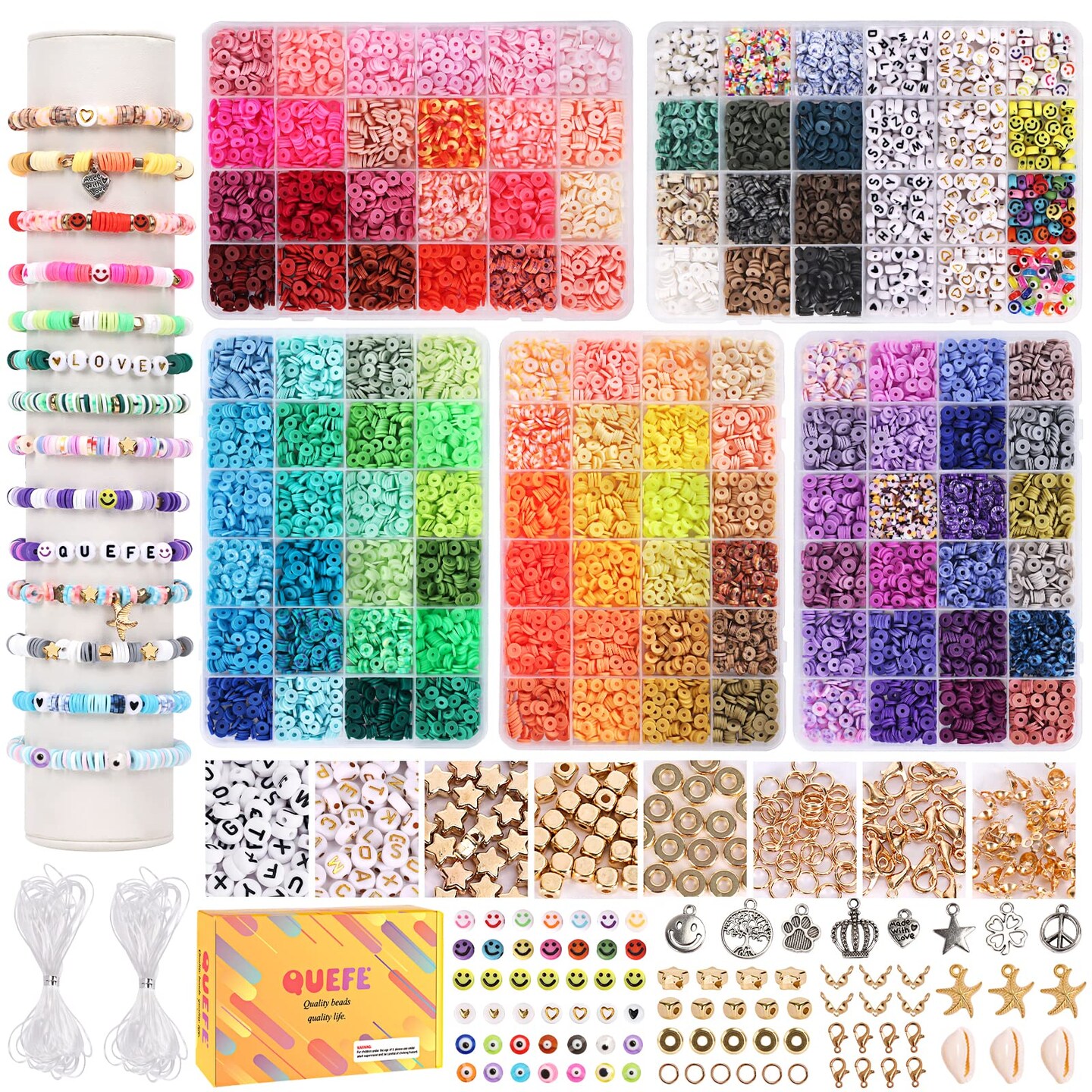 QUEFE 10800pcs Clay Beads for Bracelet Making Kit, 108 Colors