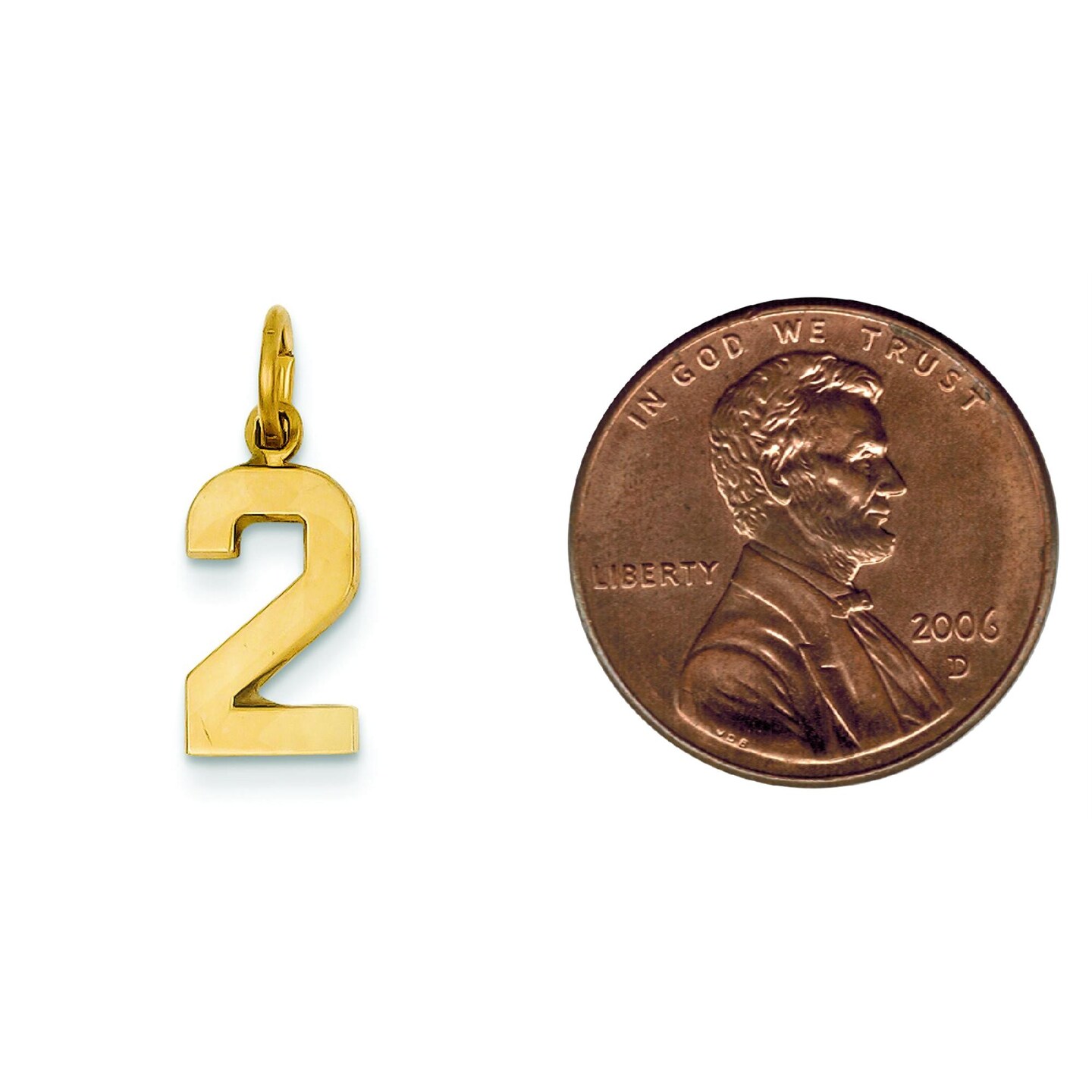 14K Gold Small Polished Number 2 Charm Pendant Jewelry 20mm x 7mm