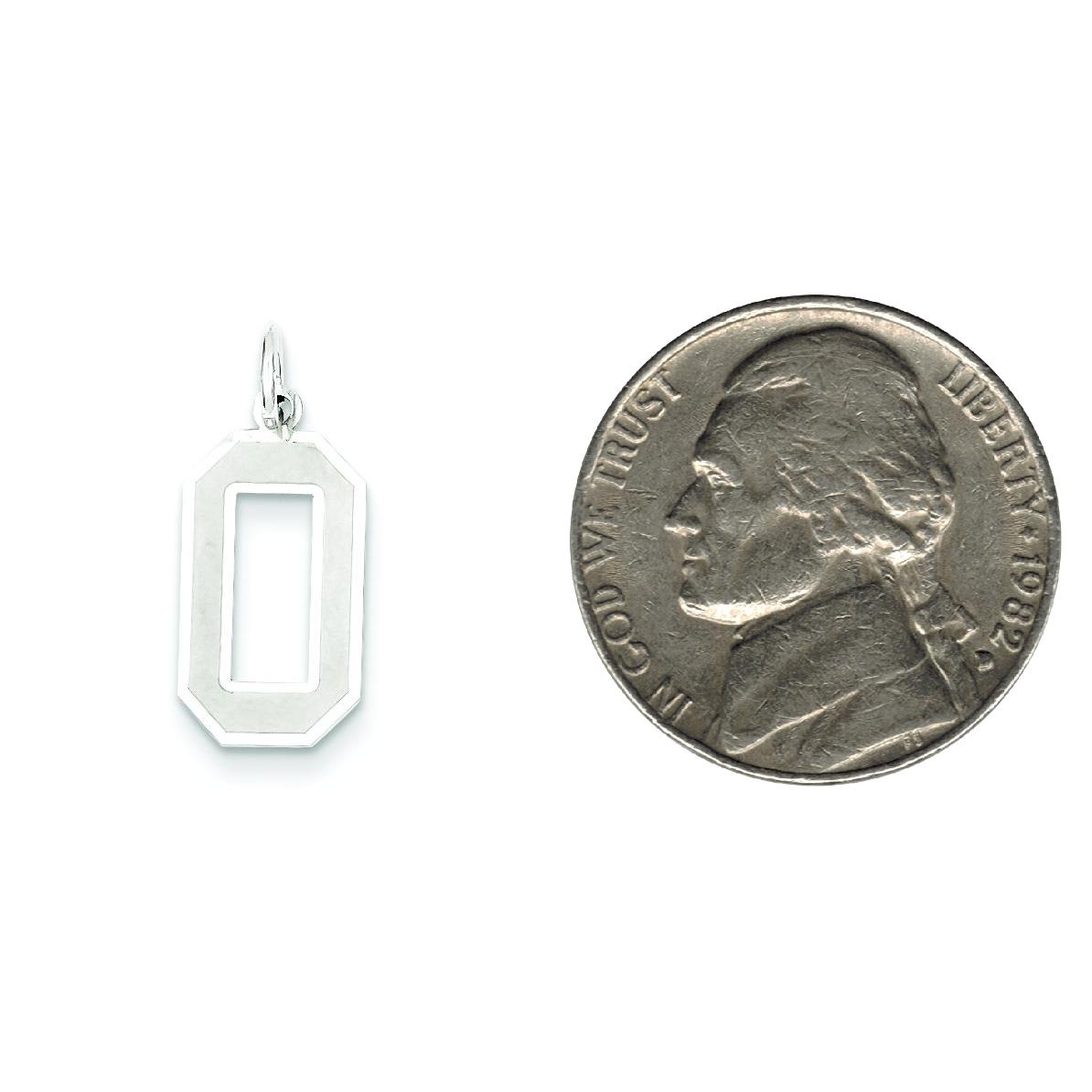 Sterling Silver Medium Satin Number 0 Charm Pendant Jewerly 22mm x 9mm