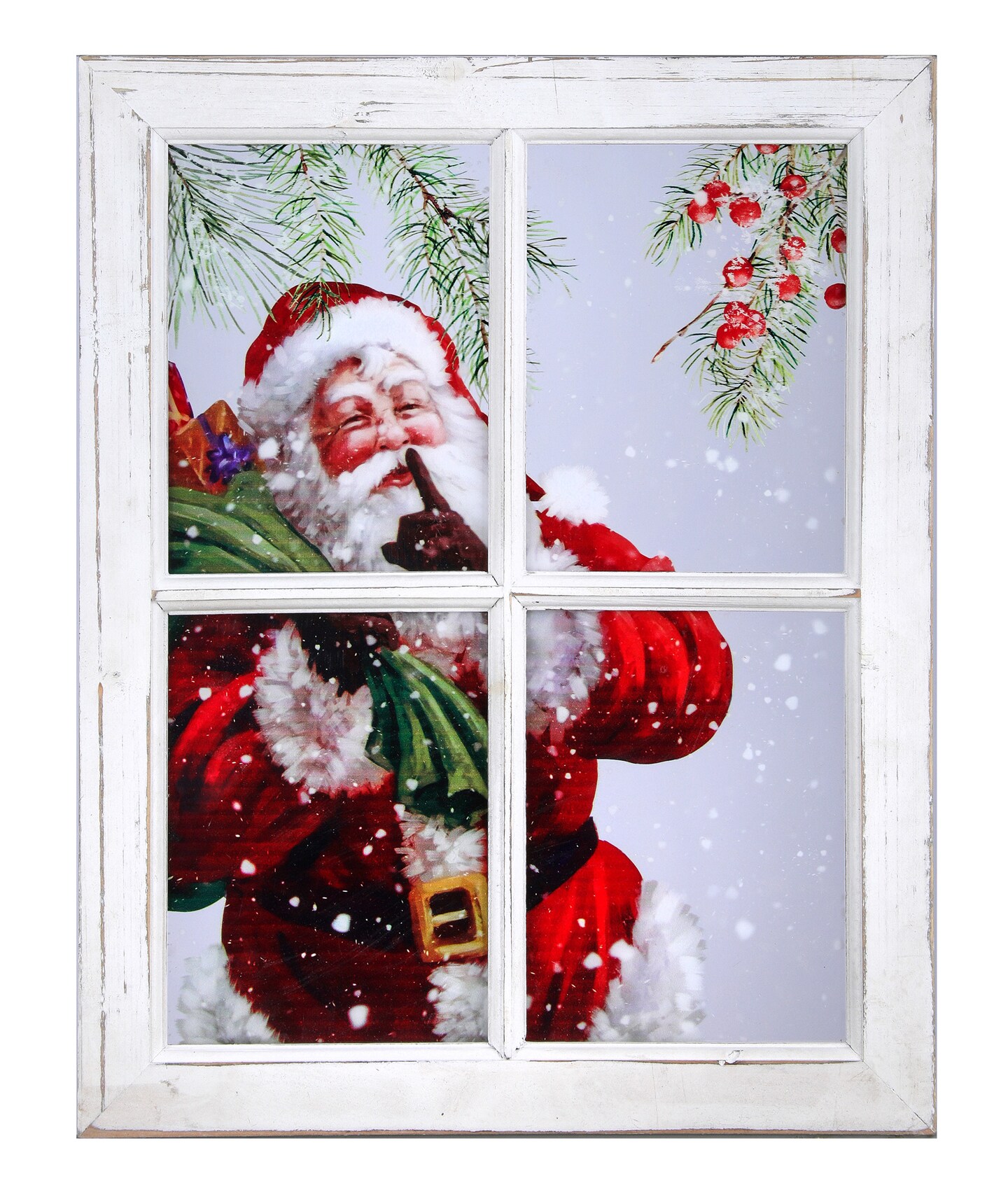 Contemporary Home Living 15" x 19" Red, Green, and White Acrylic Santa in Window Print Christmas Wall Art
