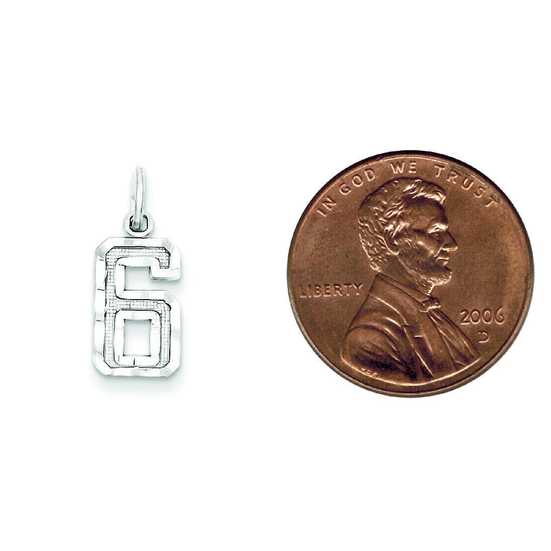 Sterling Silver Small #6 Charm Number Pendant Jewelry 20mm x 7mm