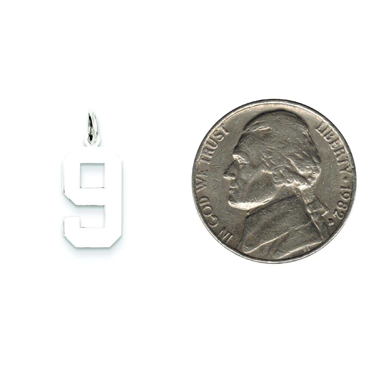 Sterling Silver Medium Polished Number 9 Charm Pendant Jewerly 21mm x 8mm