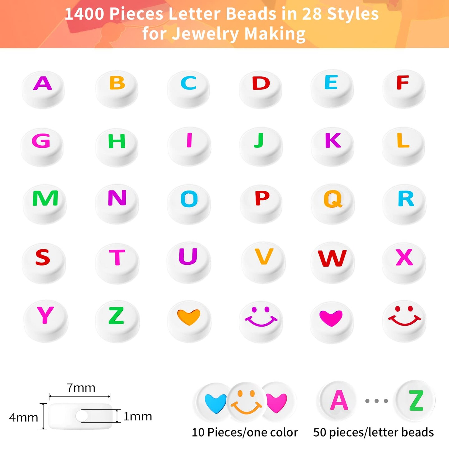 1400 Pcs Letter Beads Kit 28 Pattern Styles Alphabet Beads  Heart Beads Smiley Beads for Bracelets Necklaces Earrings DIY Jewelry  Making : Everything Else