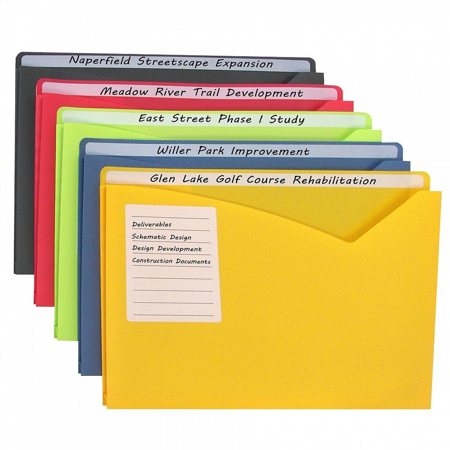 Write-On Poly File Jackets, Assorted Colors, 11&#x22; x 8.5&#x22;, Box of 25