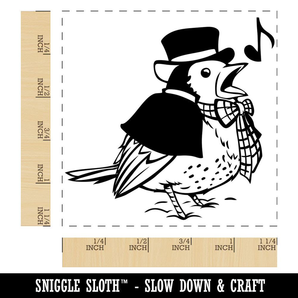 Christmas Caroler Song Bird Robin Square Rubber Stamp for Stamping Crafting