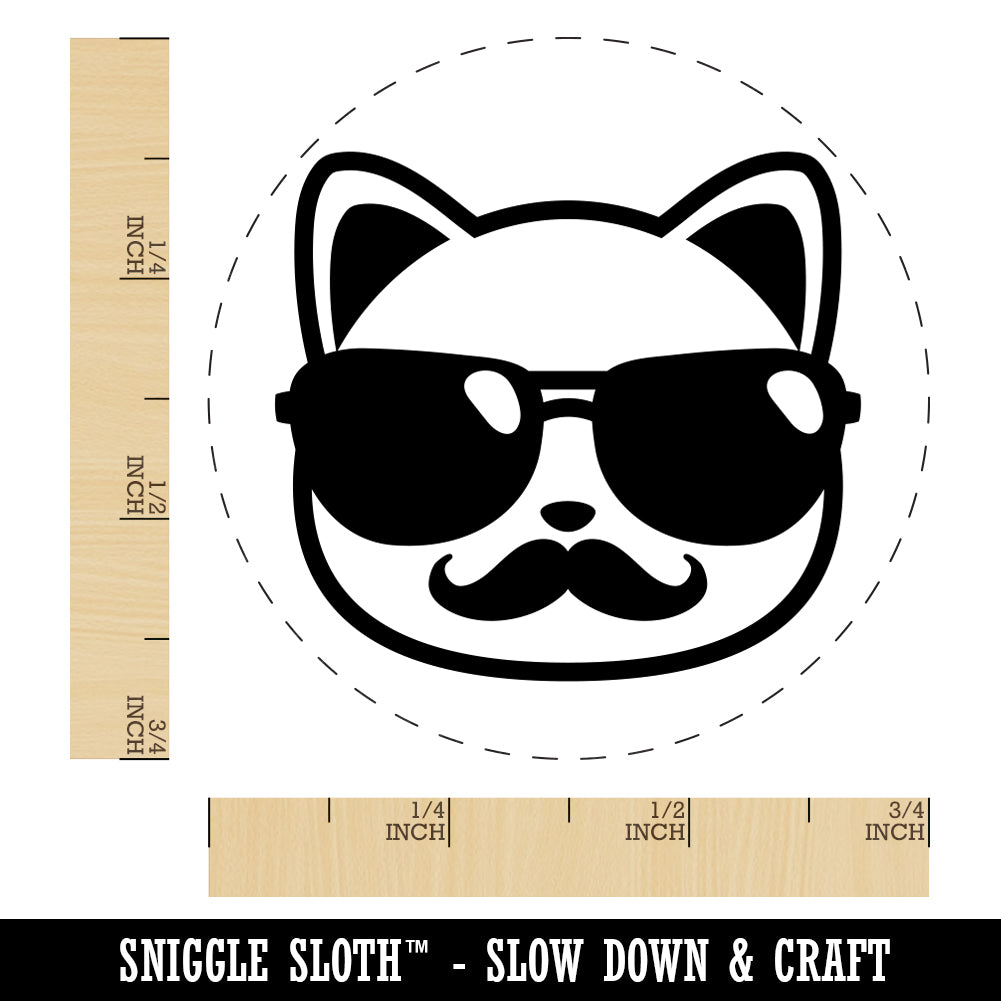 Cool Cat with Sunglasses and Mustache Rubber Stamp for Stamping Crafting Planners