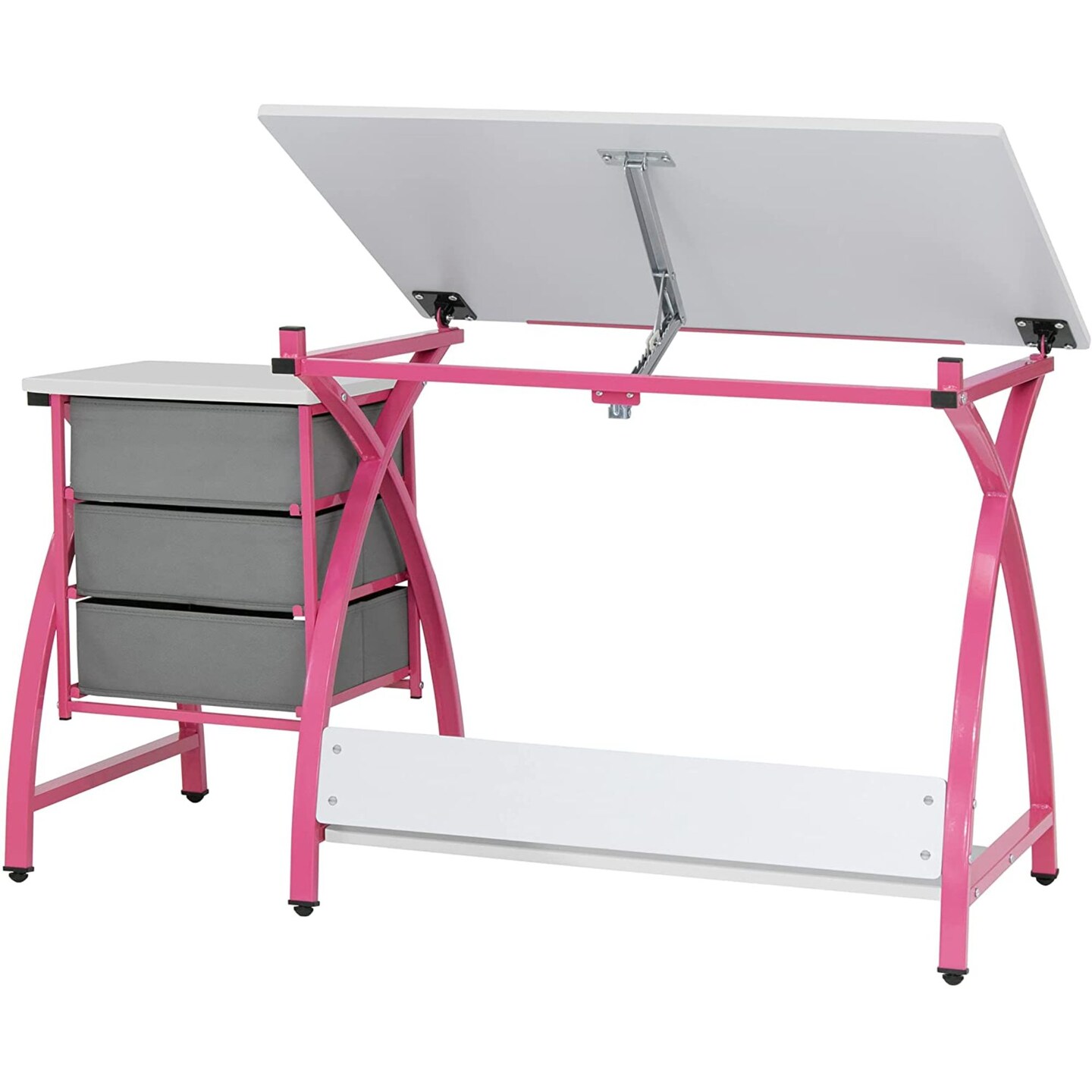 SD STUDIO DESIGNS 2 Piece Venus Craft Table with Angle Adjustable Top and Stool - Pink/White