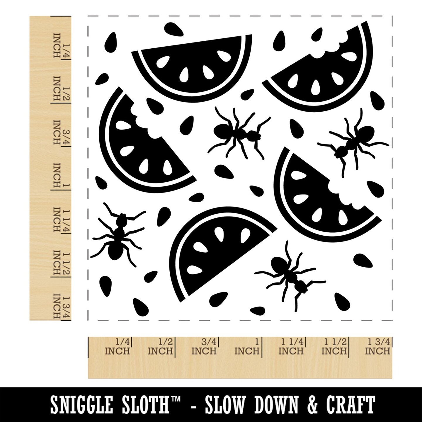 Watermelon and Ants Picnic Square Rubber Stamp for Stamping 