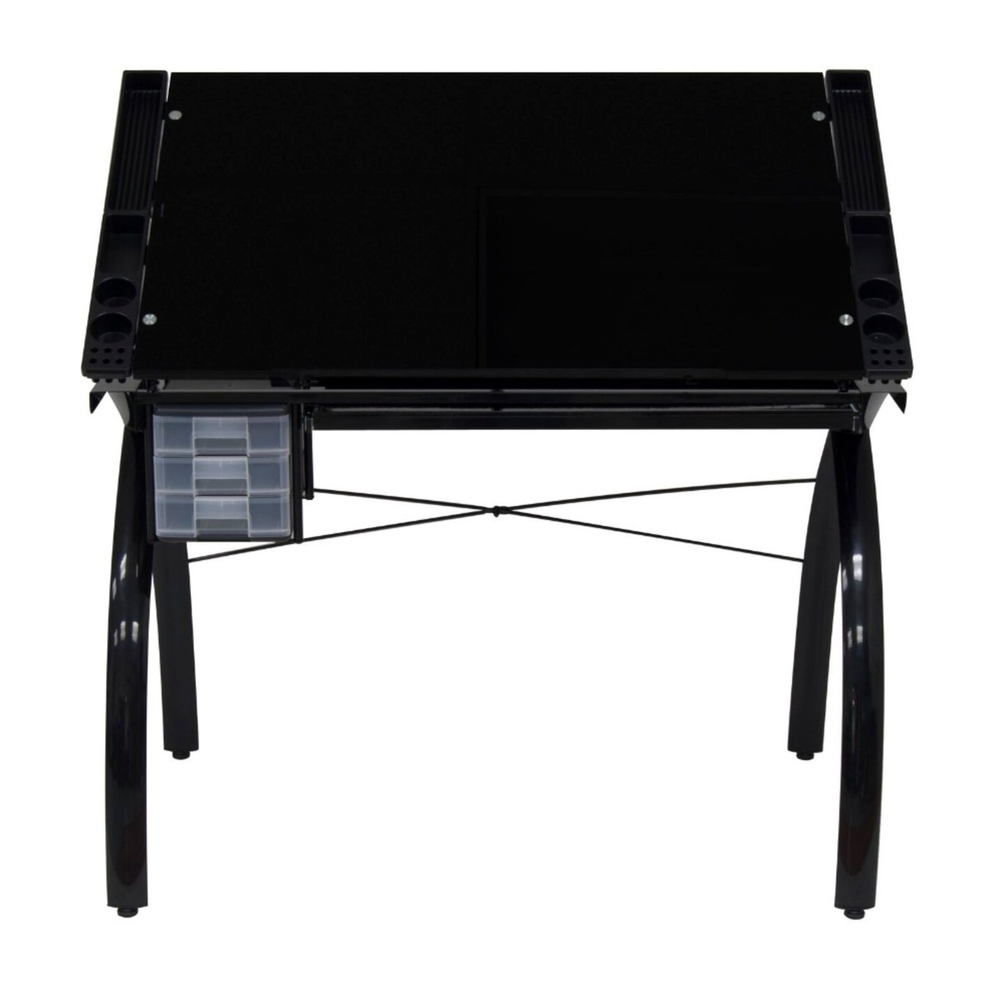 Futura Craft/Drawing Table With Adjustable Top In Black / Black Glass