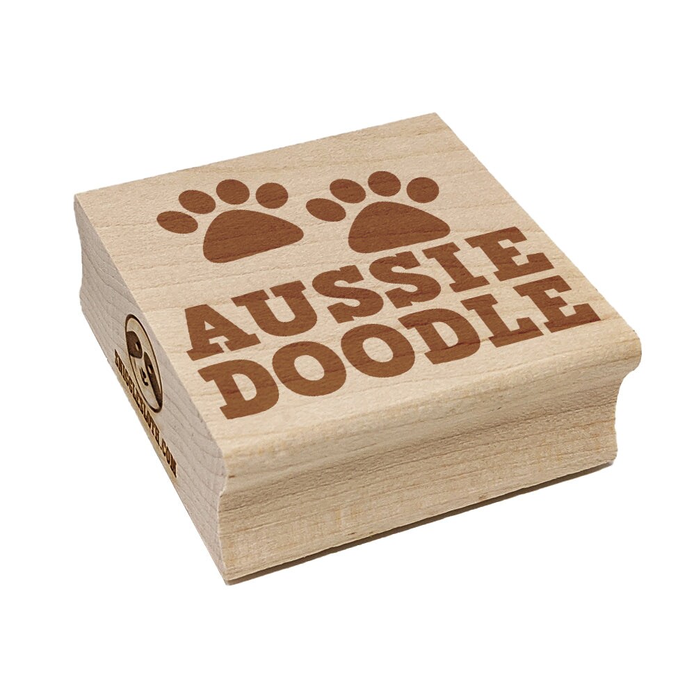 Aussiedoodle Dog Paw Prints Fun Text Square Rubber Stamp for Stamping Crafting