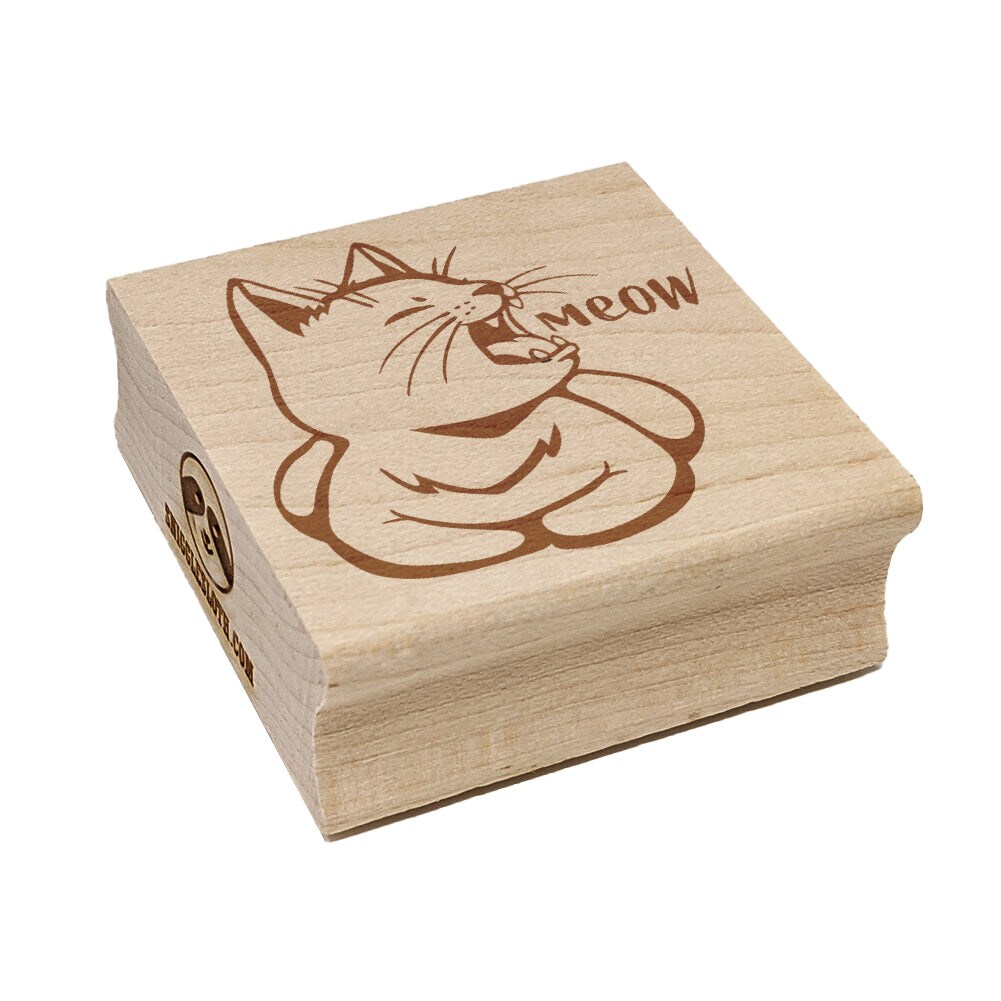 Sleepy Kitty Yawning Meow Square Rubber Stamp for Stamping Crafting