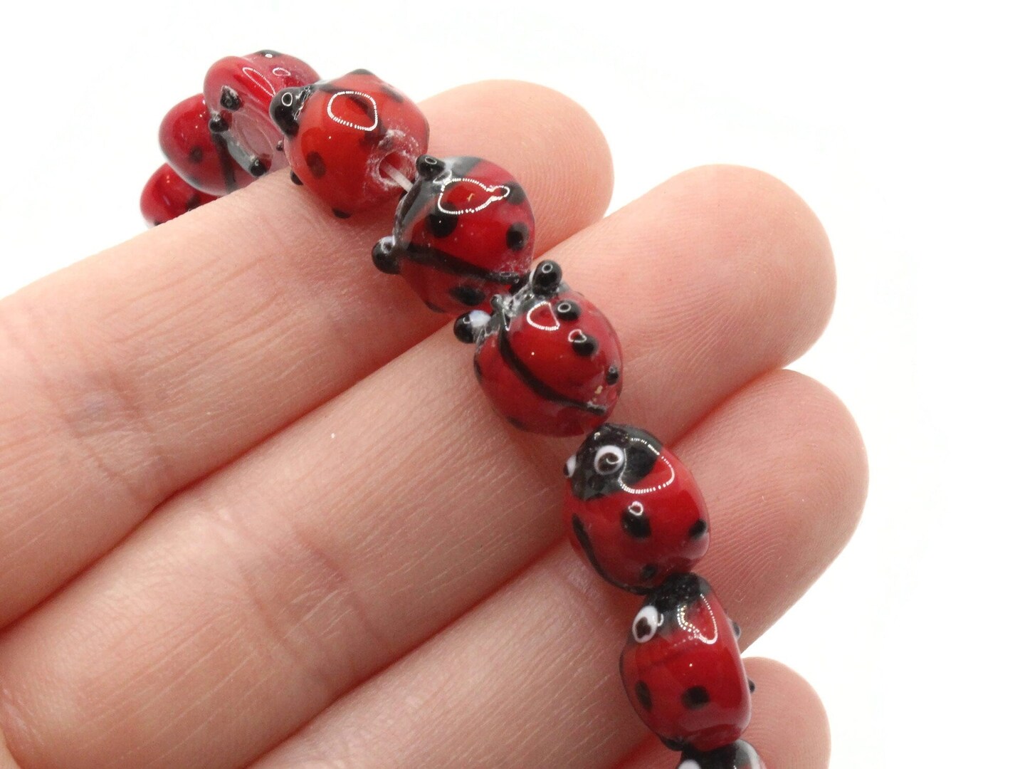 20 10mm Red Ladybugs Lampwork Glass Beads