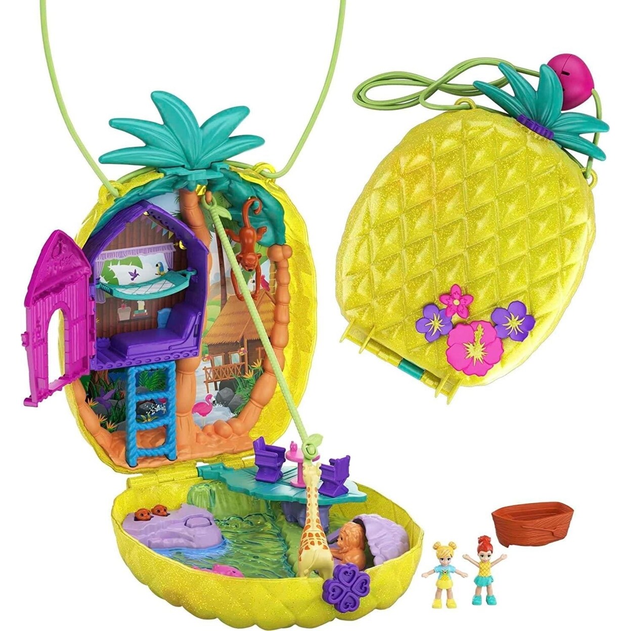 Mattel Polly Pocket Tropicool Pineapple Wearable Purse Safari Doll Playset