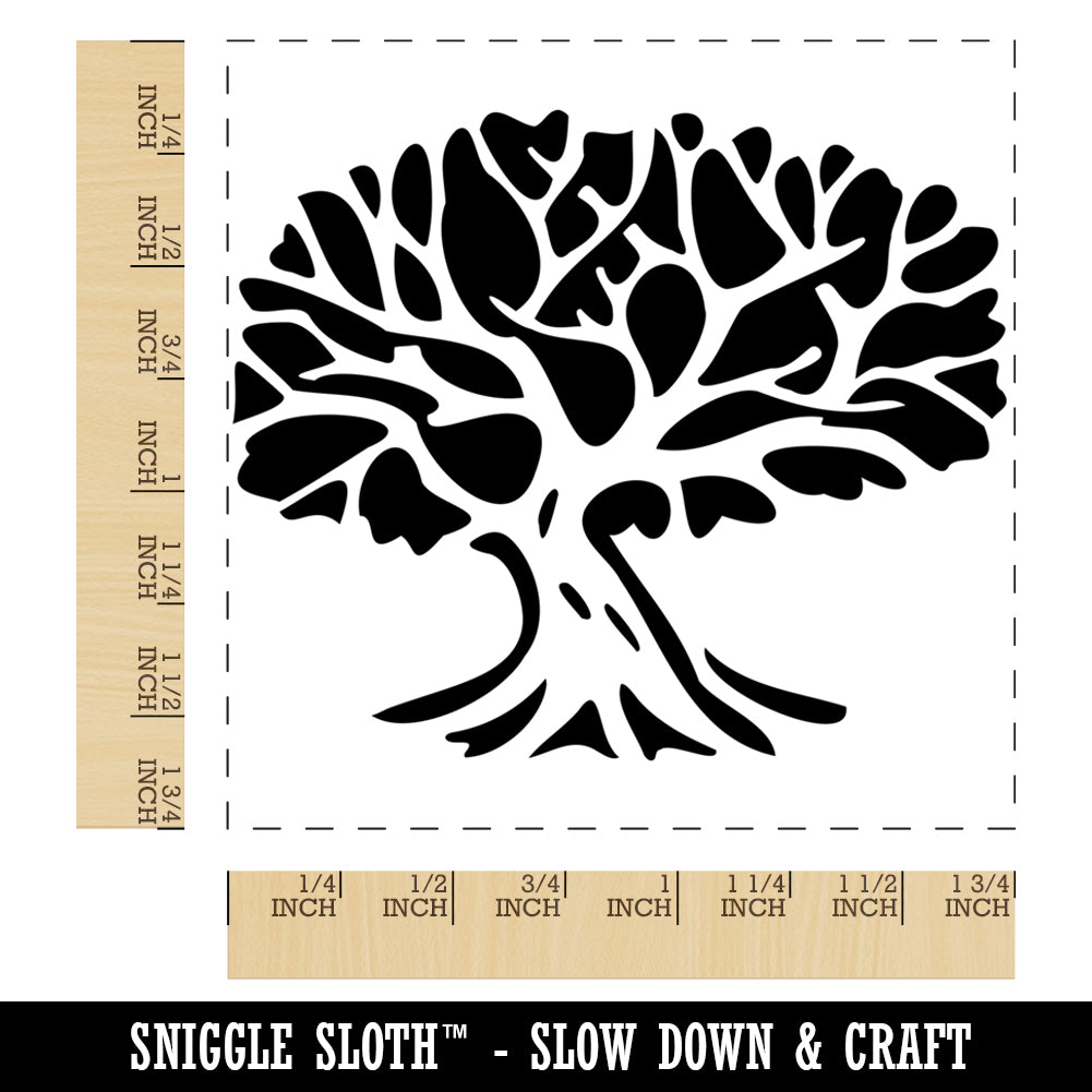 Tree with Exposed Branches and Leaves Square Rubber Stamp for Stamping Crafting