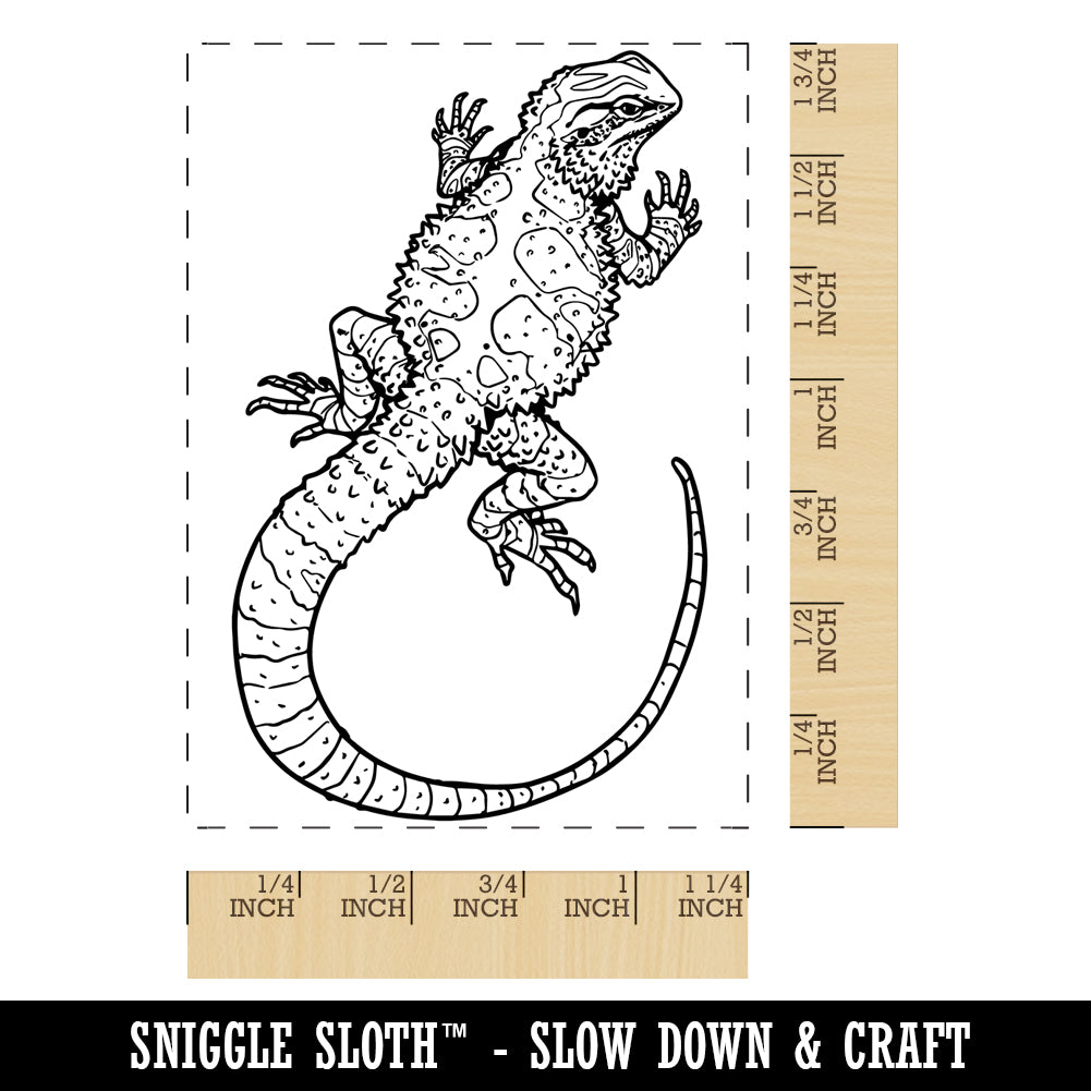 Bearded Dragon Lizard Looking Back Rectangle Rubber Stamp for Stamping Crafting
