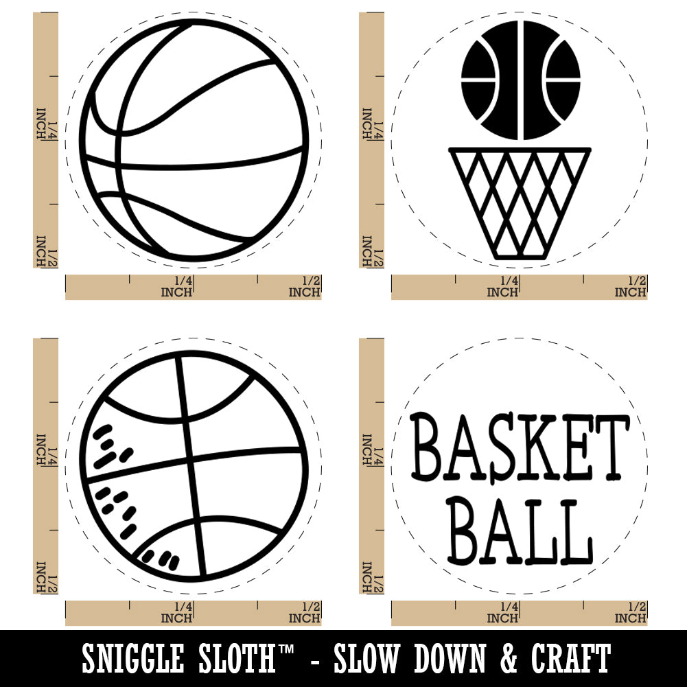 Basketball Ball Hoop Doodle Sport Text Rubber Stamp Set for