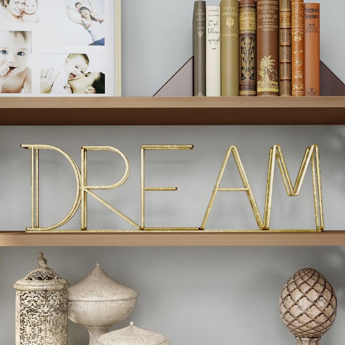 Lavish Home Metal Cutout Free-Standing Table Top Sign-3D DREAM Word Art Accent Dcor Gold Metallic Finish