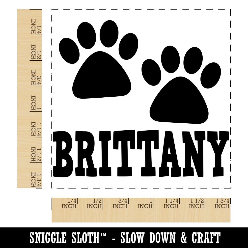 Brittany Dog Paw Prints Fun Text Square Rubber Stamp for Stamping Crafting