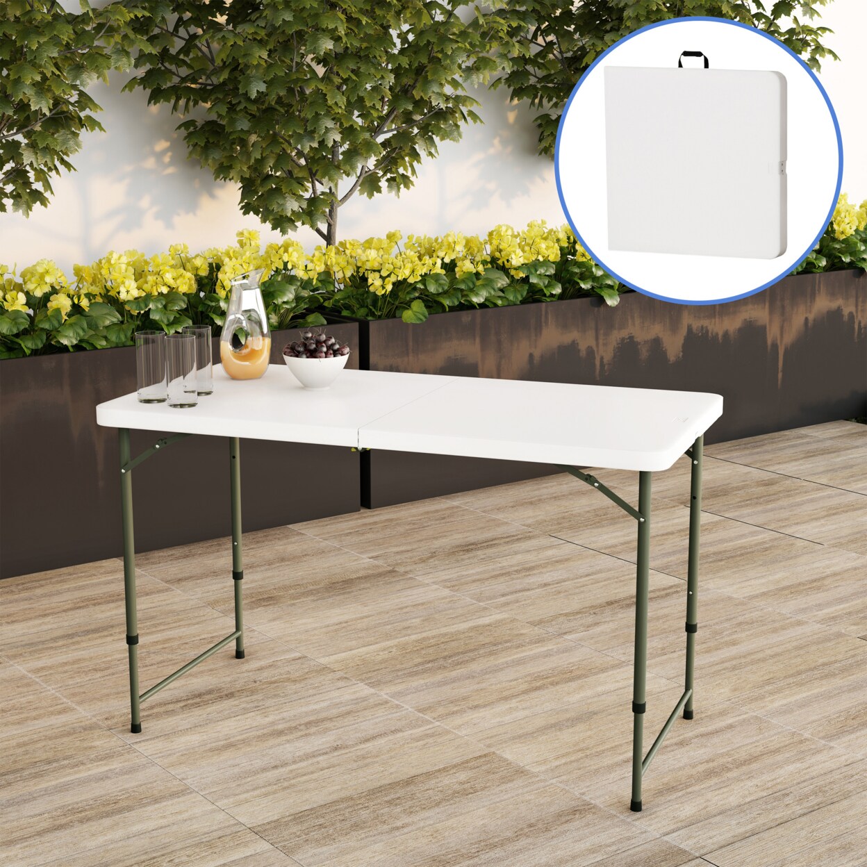 Folding Table 4Ft Adjustable Height Portable Plastic Utility Table White Gray
