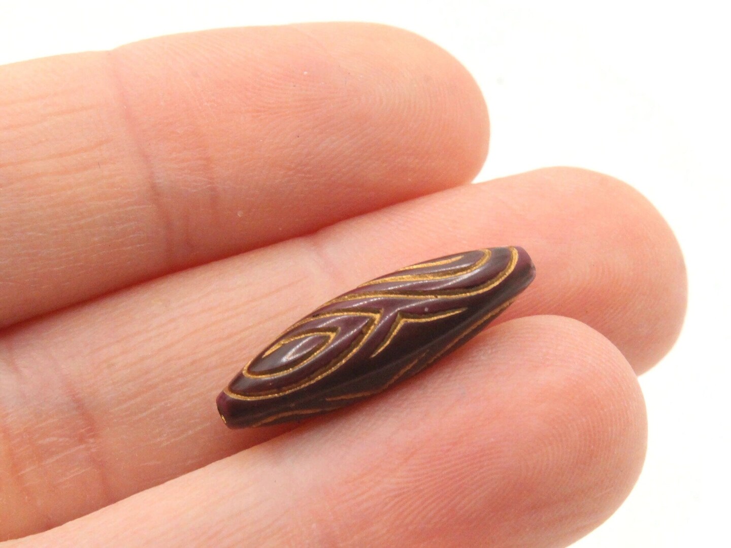 8 22mm Brown and Gold Patterned Vintage Plastic Tube Beads