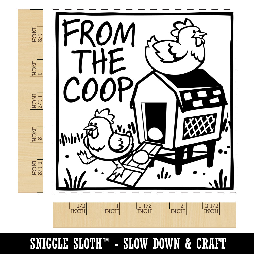 Chicken and Eggs Rolling from the Coop Square Rubber Stamp for Stamping Crafting