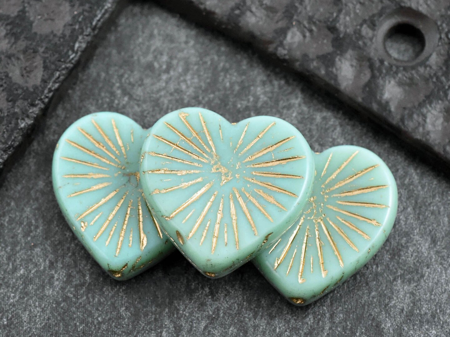 *4* 22mm Bronze Washed Opaque Turquoise Heart Beads