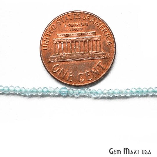 Blue Apatite Rondelle Beads, 12-13 Inch Gemstone Strands, Drilled Strung Nugget Beads, Faceted Round, 2-2.5mm, GemMartUSA (RLBA-70000)