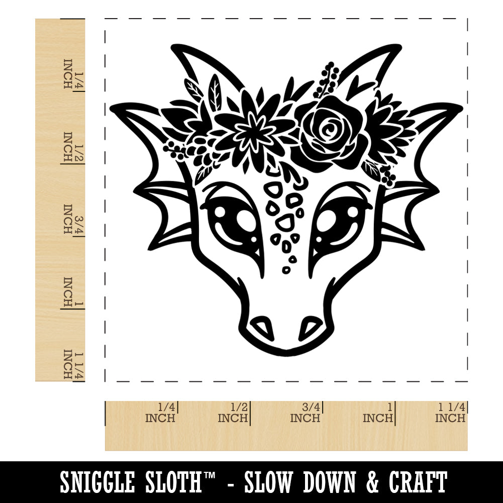 Dragon Wearing a Flower Crown Square Rubber Stamp for Stamping Crafting