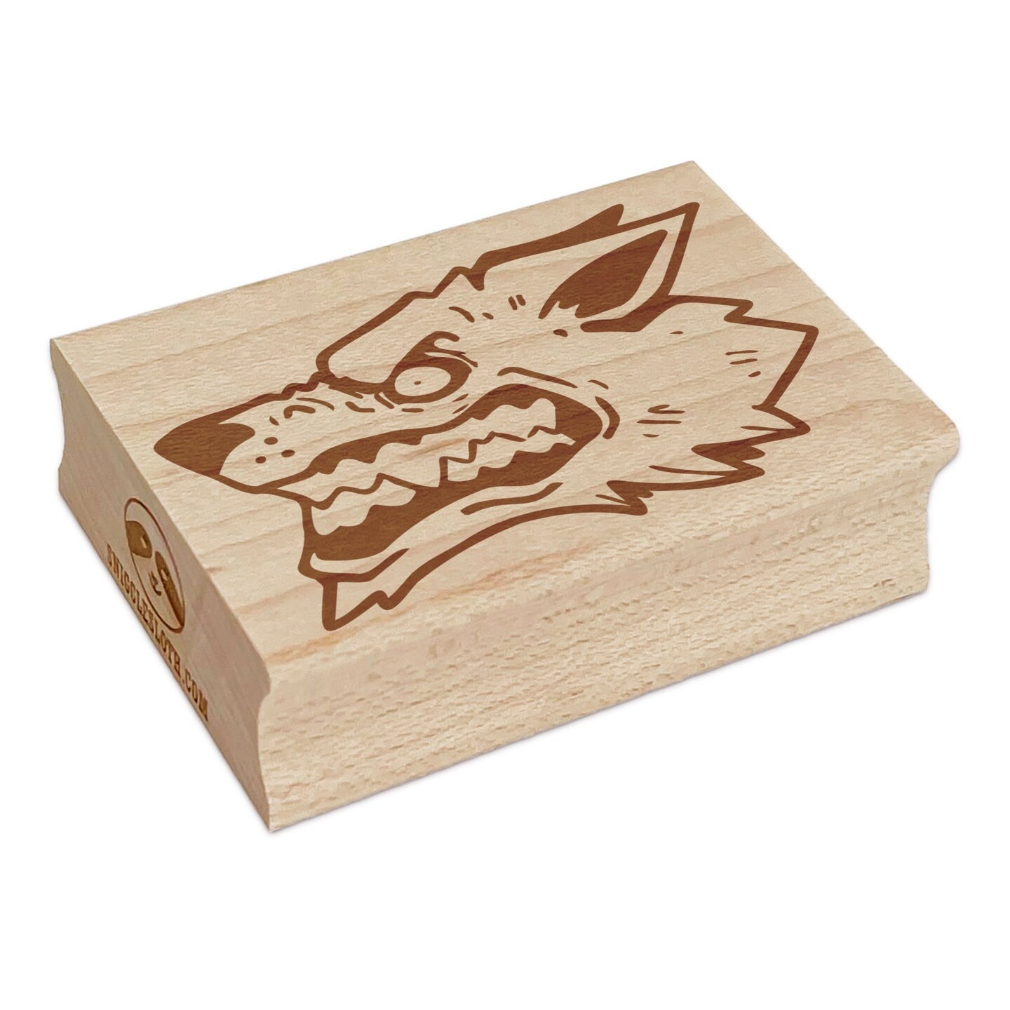 Snarling Angry Wolf Head Rectangle Rubber Stamp for Stamping Crafting