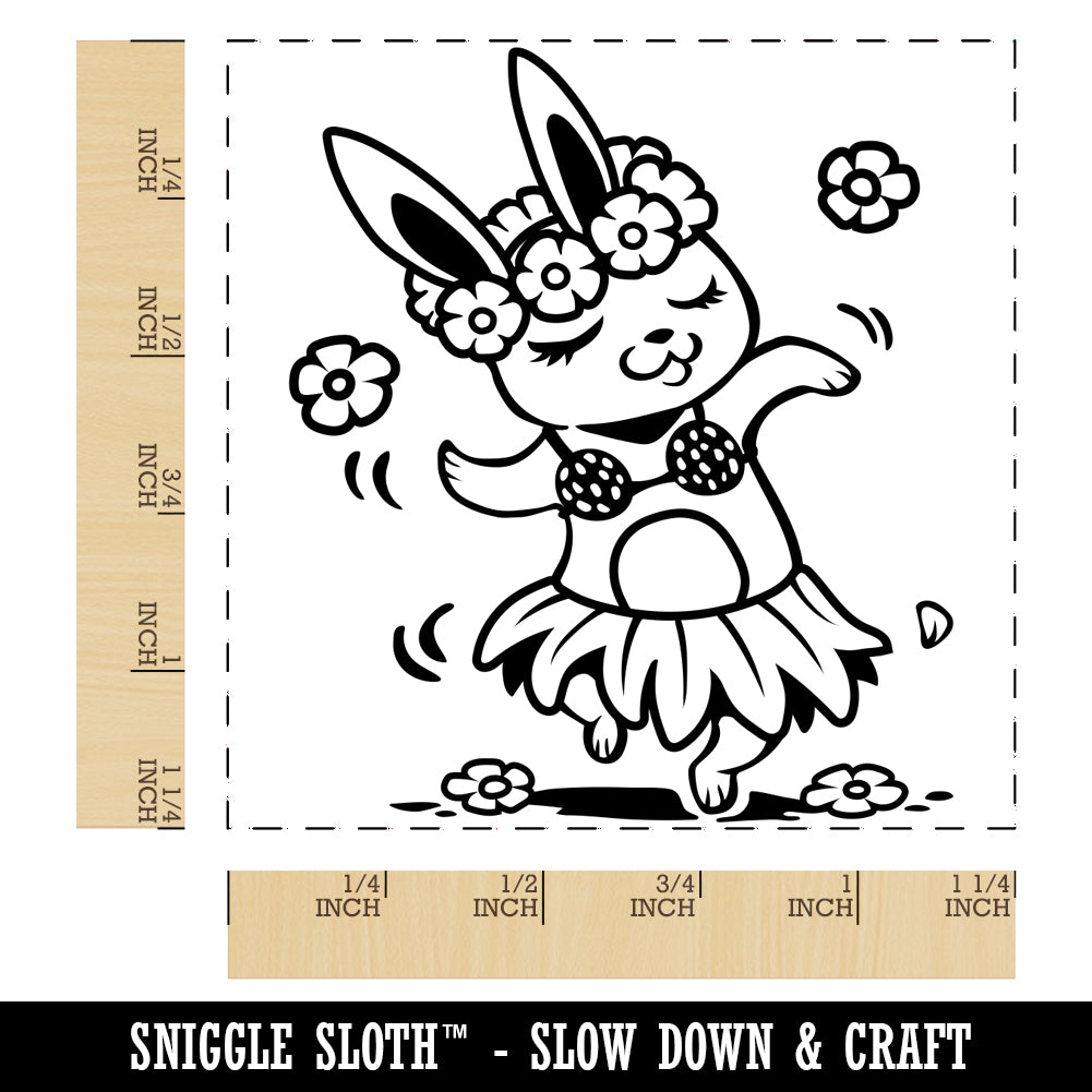 Luau Hawaiian Hula Bunny with Lei Square Rubber Stamp for Stamping Crafting