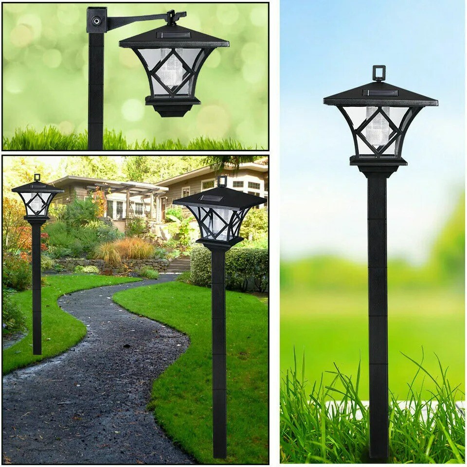 Solar Power Light Lamp Post Lantern 2-in-1 Yard Stake Outdoor Garden Lighting 5&#x27;