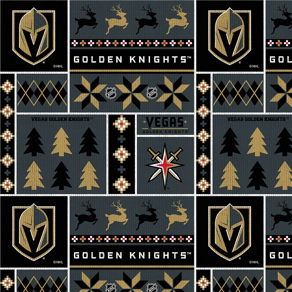 Sykel Enterprises NHL Team Fleece Blanket Fabric-Las Vegas Golden Knights Holiday Sweater Fleece Fabric
