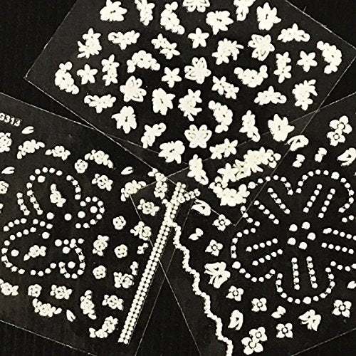 Wrapables 24 Sheets White Flowers, Dots &#x26; Crowns Nail Sticker Nail Art Set