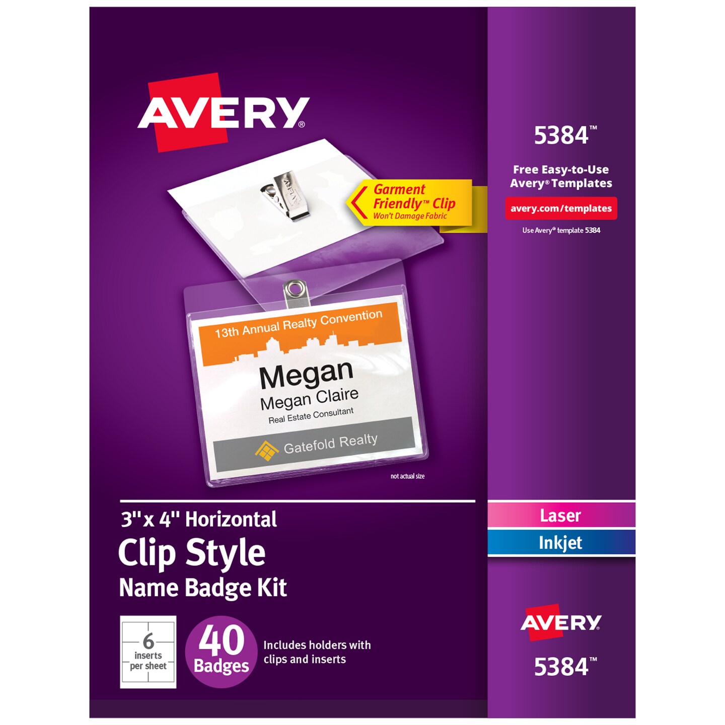 Avery Customizable Name Badges with Clips, 3 x 4, Clear Name Tag