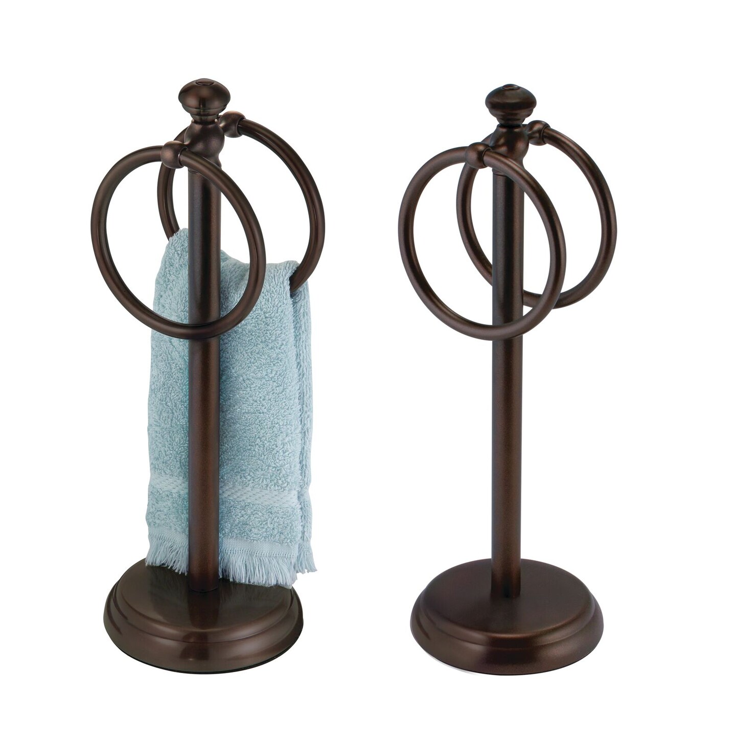 mDesign Steel Bathroom Towel Rack Holder Stand with 2 Hanging Rings