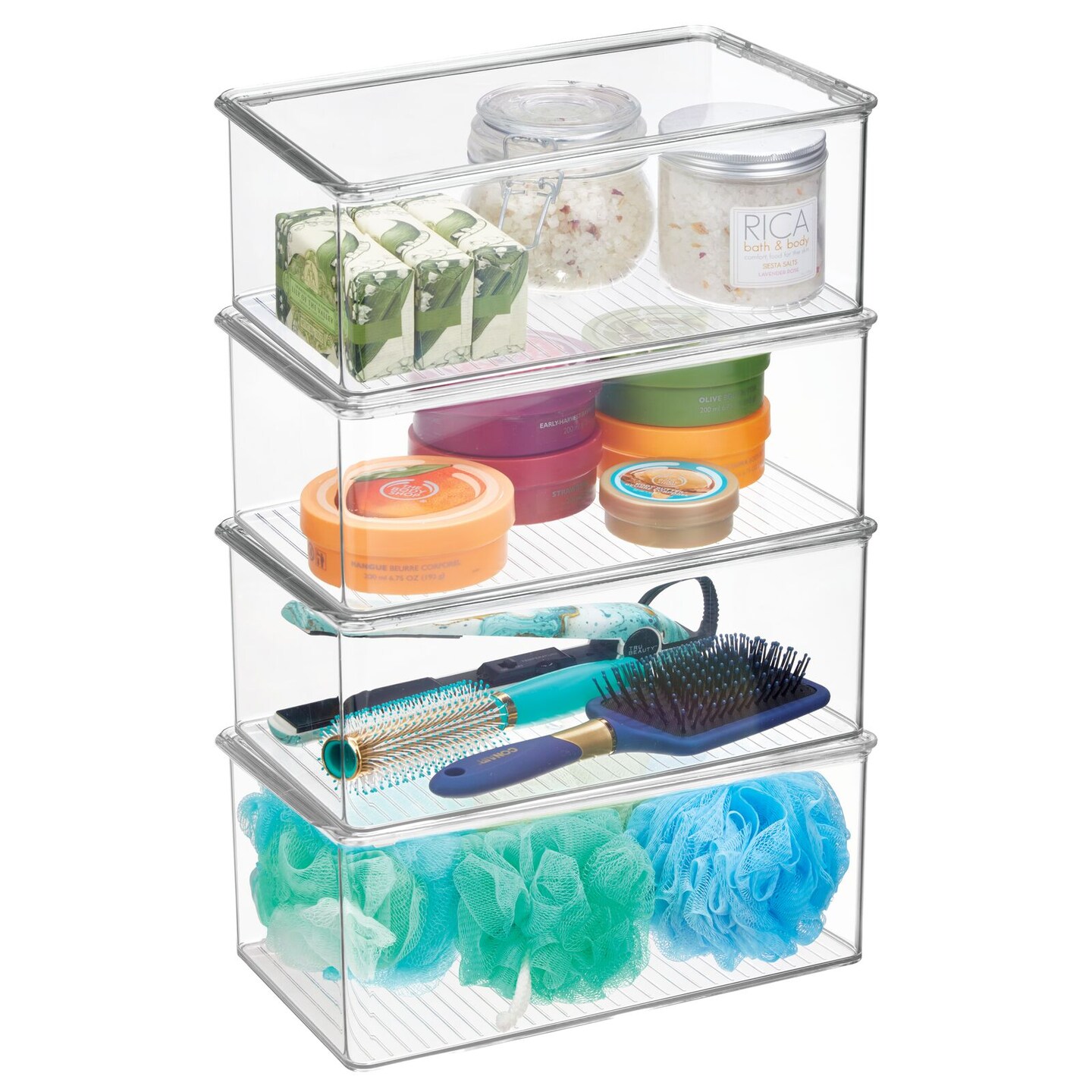 mDesign Plastic Bathroom Storage Organizer Bin Box with Hinge Lid