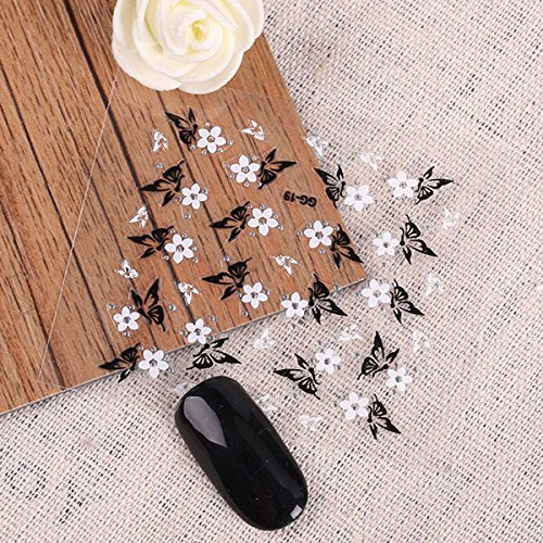 Wrapables 24 Sheets Black &#x26; White Flowers with Rhinestones Nail Stickers Set Nail Art