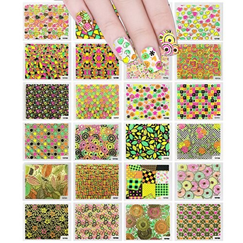Wrapables 24 Sheets Neon Party Nail Sticker Sheets Nail Art Sheets