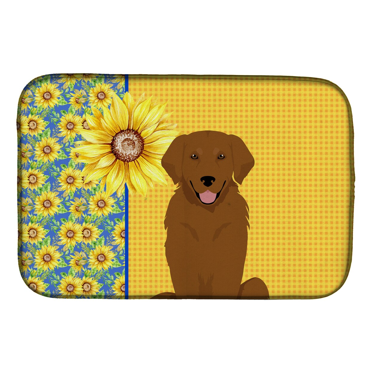 Caroline&#x27;s Treasures Summer Sunflowers Mahogany Golden Retriever Dish Drying Mat
