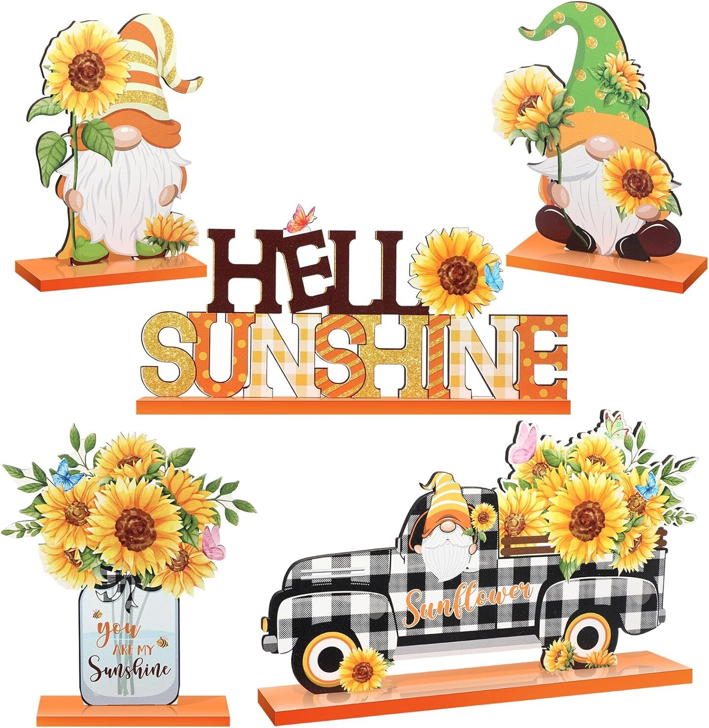 Five Pieces Wooden Table Centerpieces with Sunflower Signs and Fall Gnome Wooden Table Decor Signs for Decorating a Sunshine Table Autumn Gnome Wooden Centerpiece (Multicolored) for Home Parties