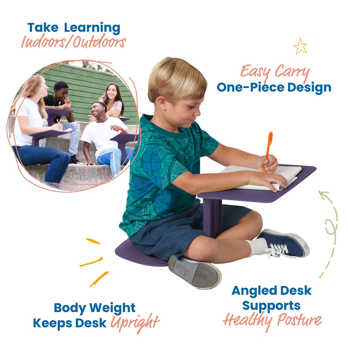 The Surf Portable Lap Desk, Kids Floor Desk, One-Piece Writing Table, Flexible Seating, 10-Pack