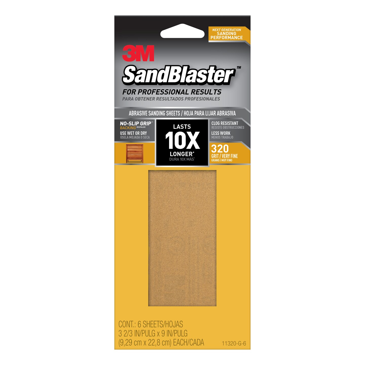 3M SandBlaster No-Slip Grip Sandpaper, 320 Grit