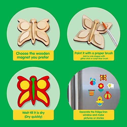 13 Wooden Magnet Creativity Arts & Crafts Painting Kit for Kids, Decorate Your Own Painting Gift for Easter Basket Stuffers, Birthday Parties and Family Crafts, Party Favors for Boys Girls