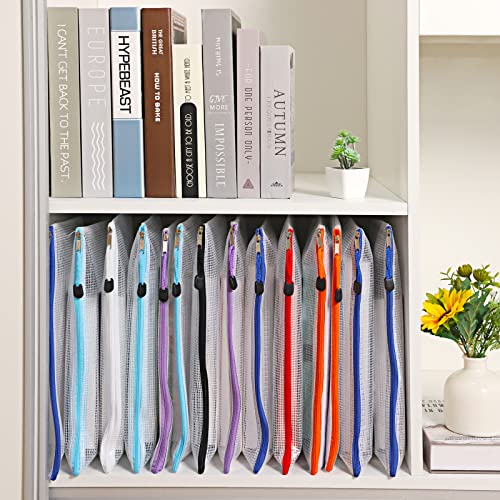 24 Pieces Mesh Zipper Pouch Zipper Bags, Puzzle Bag for Organizing Storage, Letter Size, A4 Size, Zipper File Bags for Office Supplies