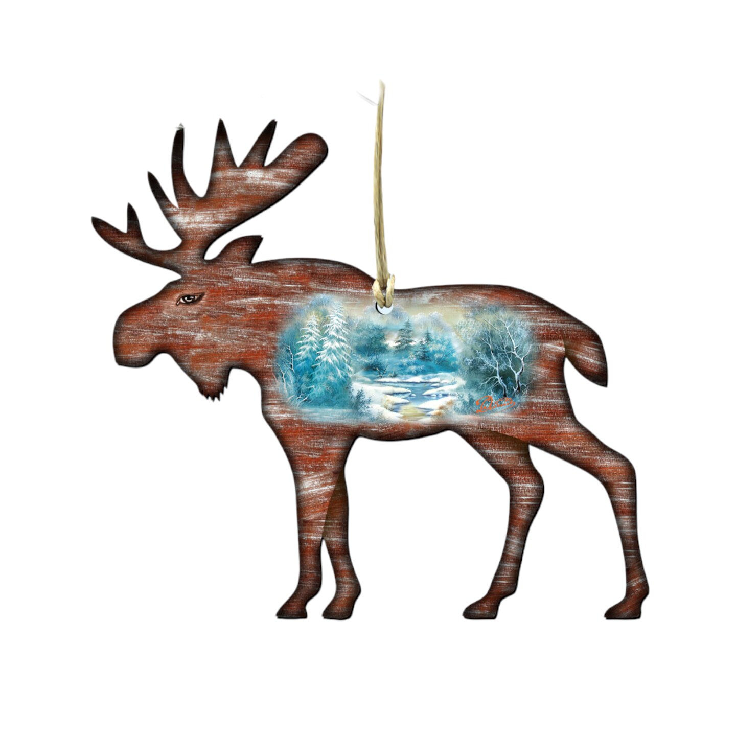 Designocracy Set Of 2 Snowy Woodsy Moose Wooden Christmas Ornaments 5 5